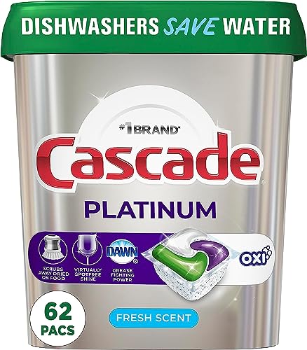 Cascade Platinum Action Pacs, Dishwasher Detergent, Fresh, 62 Ct