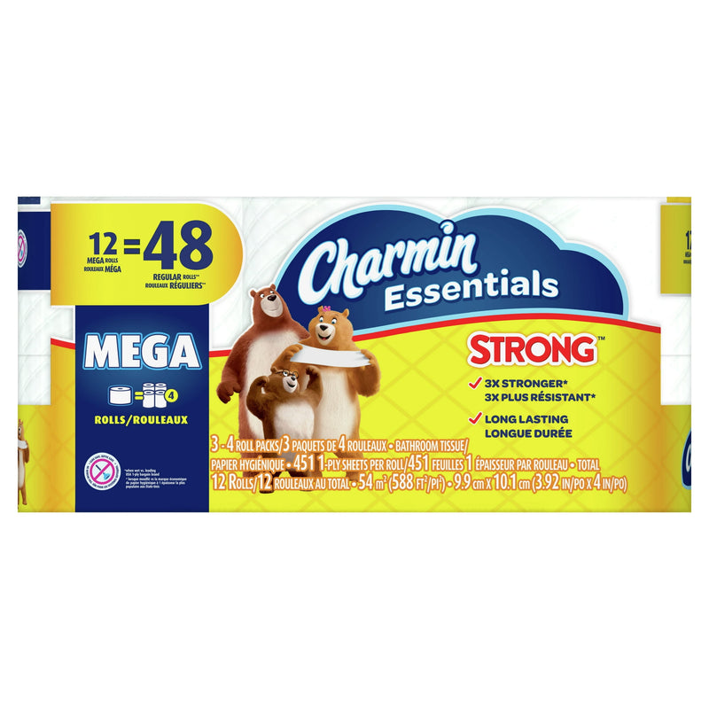 Charmin Essentials Strong Toilet Paper, 12 Mega Rolls