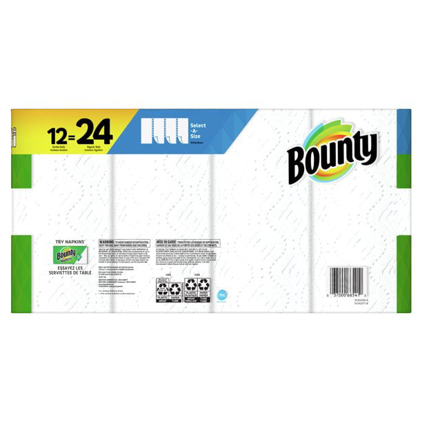 Bounty Select-A-Size Paper Towels, White, 12 Double Rolls, 12 Count New