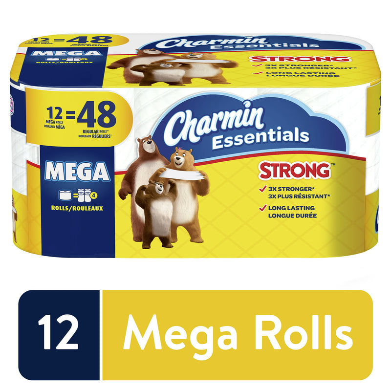 Charmin Essentials Strong Toilet Paper, 12 Mega Rolls