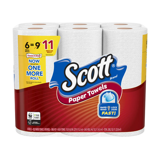 Scott Paper Towels, 6 Mega Rolls (=11 Regular Rolls), Choose-A-Sheet